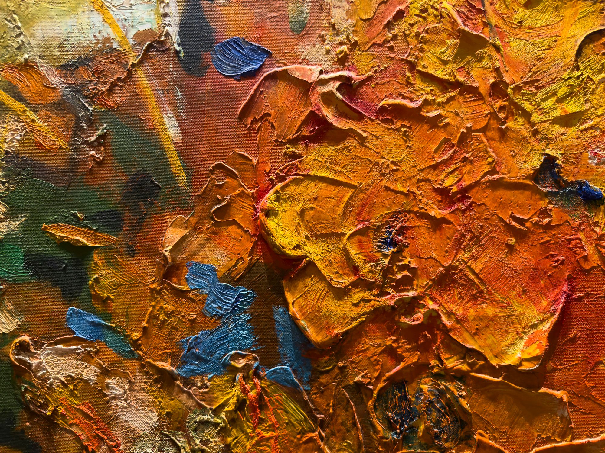 Close-up of thick oil paint on canvas